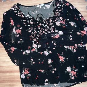 Black blouse with pink florals
